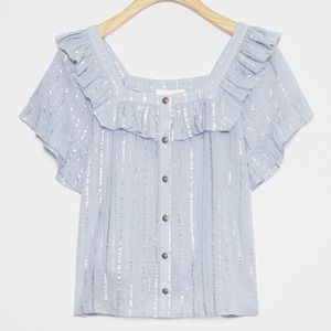 Anthropologie | Leora light blue shimmer top
